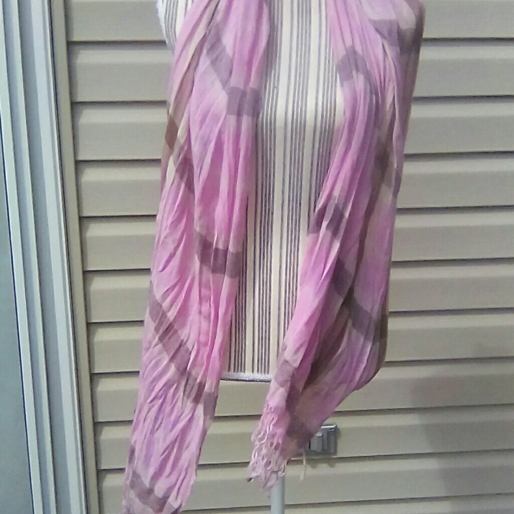 Designer Pink & Brown Plaid Scarf with Fringe